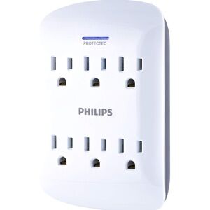 white Philips 6-outlet surge protector